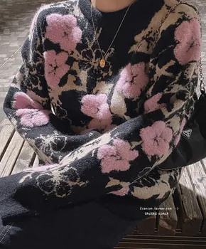 Жаккардовый пуловер женски Есен-Зима корейски стил О-образно деколте без вязаный женски пуловер сладък случайни топла жилетка върховете 2020