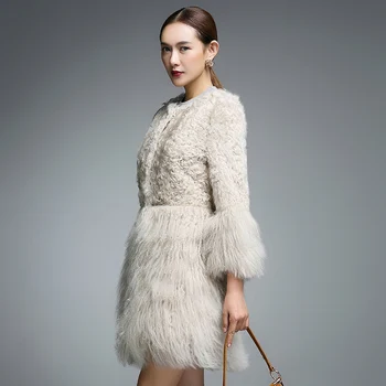 Натурална палто за жени естествена кожа агне с монголски овечьими кожата rf0093B