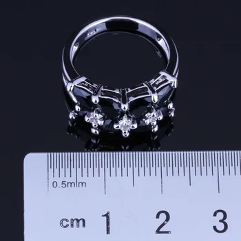 Пенливи черен цирконий Бял КАМЪК със сребърно покритие пръстен V0086
