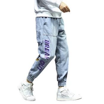 2019 есен мъжки дънки градинска бягащи панталони син мулти-джоб свободни ежедневни облекла мъжки спортни панталони плюс размер M-5XL