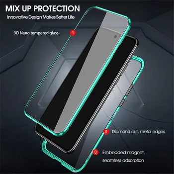 360 метален магнитен калъф за телефон Redmi Not8 9 7 K30 K20 Pro Case за Xiaomi 10 9T CC9 Pro F1 двойна странична закалена със стъклен капак
