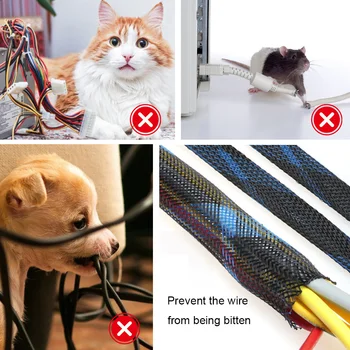 3шт 10 / 25FT Сплит Sleeving Cord Protector кабелна прикачване защитете котка от дъвченето на Кабели ПАТ разширяеми оплетени кабелни съединители