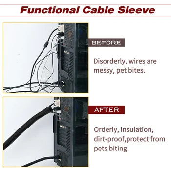 3шт 10 / 25FT Сплит Sleeving Cord Protector кабелна прикачване защитете котка от дъвченето на Кабели ПАТ разширяеми оплетени кабелни съединители