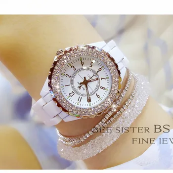 Дамски часовници 2018 Top Brand луксозни керамични дамски часовници моден дамски кварцов часовник Diamond White дамски часовник 2019
