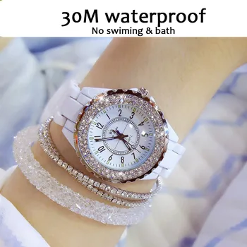 Дамски часовници 2018 Top Brand луксозни керамични дамски часовници моден дамски кварцов часовник Diamond White дамски часовник 2019