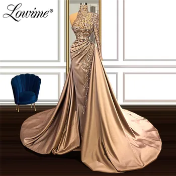 Саудитска Арабия Висока Шия С Един Ръкав Мъниста Вечерна Рокля Abendkleider 2020 Couture Long Prom Party Dresses Robe De Soiree