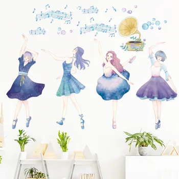 Музика танцуват момиче стенни стикери за детска стая детска градина момичета стая клас екологично чисти винилови стикери за стена изкуството за домашен интериор