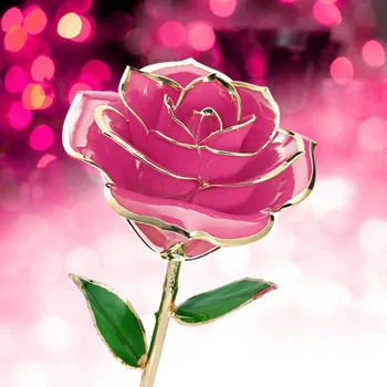 Дълго стъбло злато Окунутое 24-каратово вечността Роза с прозрачна лунната стойка подарък за Свети Валентин, Ден на майката годишнина Рожден Ден