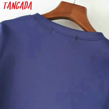 Tangada Women Casual Hoodie hoody с къдри О-образно деколте с дълъг ръкав в лилаво синьо дами есен зима върховете SX05