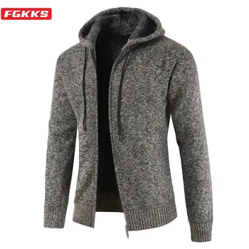 Марка FGKKS Мъжки пуловер с качулка палто мъжки висококачествен и модерен пуловер зима ново цвете руно дебели ежедневни Мъжки пуловери