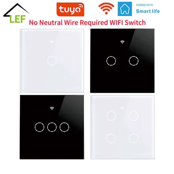 Wifi Touch Wall Switch EU No Neutral Тел Required Smart Light Switch 1/2/3/4 Gang Sasha Smart Home Support Алекса Google Home