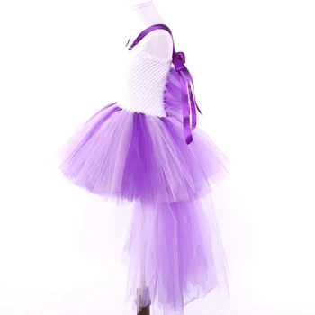 Луксозен мечта мода Еднорог момичета цвете е парти пакет рокли с влак от тюл purple pink кратко Принцеса деца детски дрехи