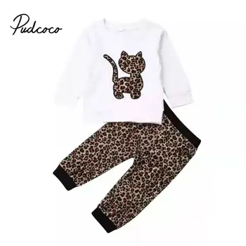 2020 мода новородените момичета дрехи създава нова година с дълъг ръкав + панталони 2 бр. ежедневни пролет есен облекло леопардовый принт 6 м-4 години