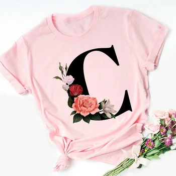 2020 New Summer 26 English Alphabet Print Tshirt Fashion Harajuku Casual Pink Върховете T Shirt Women Couples Влюбените Женска Тениска