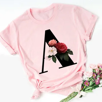 2020 New Summer 26 English Alphabet Print Tshirt Fashion Harajuku Casual Pink Върховете T Shirt Women Couples Влюбените Женска Тениска