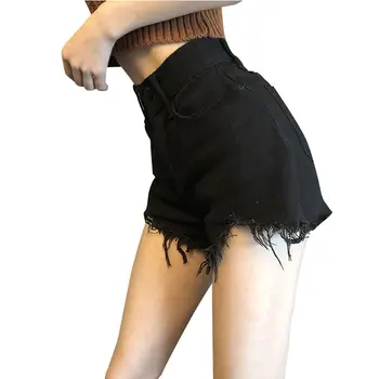Fitaylor New Summer Women Streetwear Solid Color Hole Wide Leg Бели Дънкови Шорти Casusl Женски Черни Дънкови Къси Панталони С Висока Талия