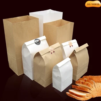 50/вземане 100pcs Fine kraft paper bag food holiday gift bag for sandwich bread candy recyclable party bag dry packaging paper bag