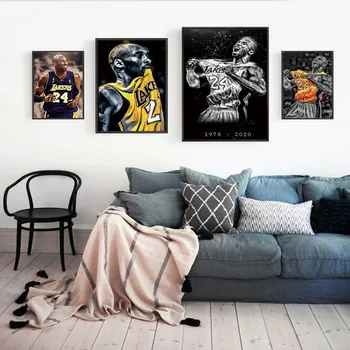 Плакат извежда картина с маслени бои легенда Кобе Брайънт забивки на изкуството на стената баскетбол Звезда на платното за печат спортни снимки на Декора на стените