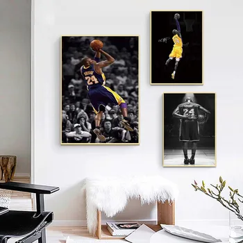 Плакат извежда картина с маслени бои легенда Кобе Брайънт забивки на изкуството на стената баскетбол Звезда на платното за печат спортни снимки на Декора на стените