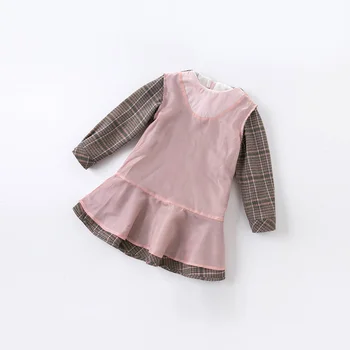 DKH14190 дейв bella есен girl ' s fashion bow plaid print dress sweet children dress kids бебе lolita clothes