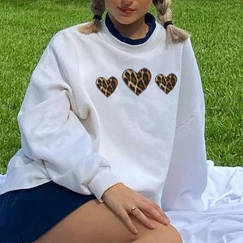 ArtSu Y2K Vintage Леопард Сърце сладък блузи жени градинска големи с дълъг ръкав блузи бели върхове момиче облекло HO52042