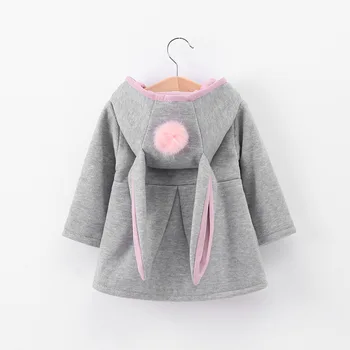 Дете момичетата яке колекция 2019 нов сладък заек с качулка палто момичета дрехи върховете Детски връхни дрехи и палта Заек ухото палто