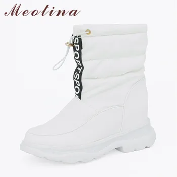 Meotina Snow Boots Women Med Heel Shoes Ботильоны На Дебелите Обувки С Кръгло Бомбе Къси Ботуши Дамски Топли Зимни Бели Черни Голям Размер 43