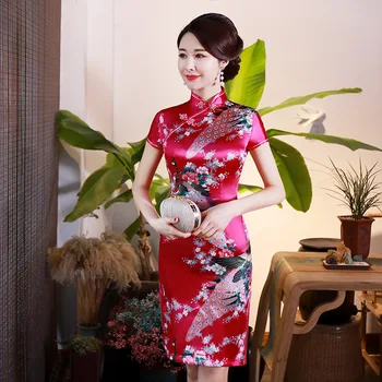 Пролет лято подобряване на рокля Рокля сатен печат на дневен банкет дамски исполнительская облекло плюс размера на модерна рокля Qipao