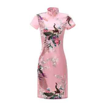 Пролет лято подобряване на рокля Рокля сатен печат на дневен банкет дамски исполнительская облекло плюс размера на модерна рокля Qipao
