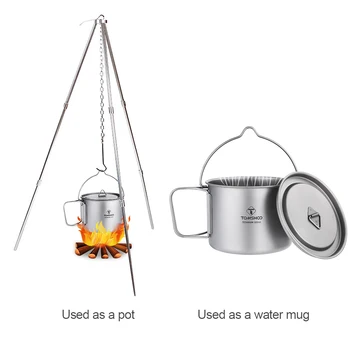 TOMSHOO 900 мл титан гърне преносима Титановая чаша за вода, чаша с капак и сгъваема дръжка за външно къмпинг приготвяне на храна за пикник