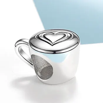 925 сребро кафеена чаша висулки сърце капучино мъниста отговарят на Европейския гривна за жени Валентин бижута подарък