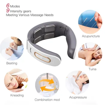 Електрически масажор врата 4D импулсен масажор с топъл 6 режима на 9 нива на сила да тъканта триггерного точков масаж домашен офис