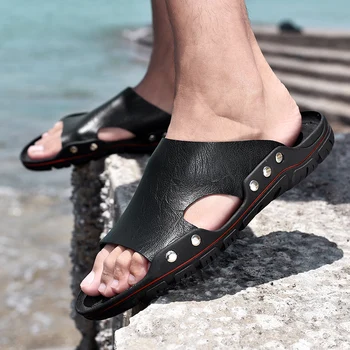 Новост летни мъжки чехли, плажни обувки ежедневни мода вода обувки анти-хлъзгави сандали Модни летни обувки пързалки дизайнер