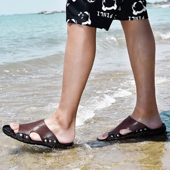 Новост летни мъжки чехли, плажни обувки ежедневни мода вода обувки анти-хлъзгави сандали Модни летни обувки пързалки дизайнер