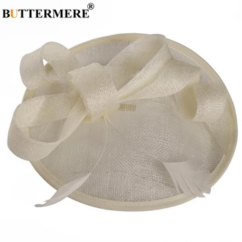 BUTTERMERE Pink Fedora Hats For Woman Wedding Linen Tea Party Hats Ladies Feather Elegant Bowknot Female Fancy Bride White Hat