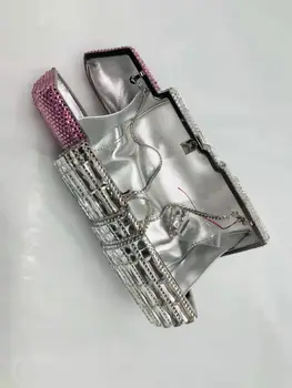 Бутиков де FGG новост за дизайнерски чанти жени мини червило съединител Crystal вечерни чанти сватба планински кристал чанта чантата