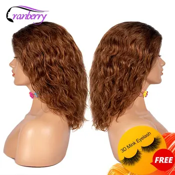 Боровинки на косата ломбер естествена вълна перука T1B / 27 цвят дълбока част от дантела перука Реми бразилски човешки косъм перуки за жени, черни корени