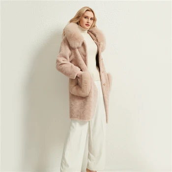 Пуди жени истинско овче палто, яке дамски зимата на топло натурален лисича кожа на яката на якето яке тренч H99178-A