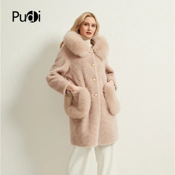 Пуди жени истинско овче палто, яке дамски зимата на топло натурален лисича кожа на яката на якето яке тренч H99178-A