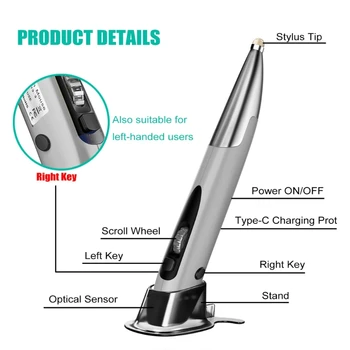 Акумулаторна дясната и на лявата ръка 1200 dpi 2.4 G USB безжична мишка с Micro USB Type C адаптер функция сензорна писалка за преносими КОМПЮТРИ