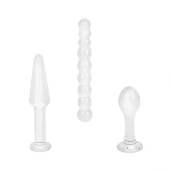 IKOKY 3 бр./компл. стъклен анален накрайник Crystal анален накрайник масажор на простатата стимулирането на задните части възрастни секс играчки за жени, мъже анален вибратор, топчета
