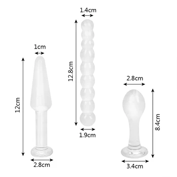 IKOKY 3 бр./компл. стъклен анален накрайник Crystal анален накрайник масажор на простатата стимулирането на задните части възрастни секс играчки за жени, мъже анален вибратор, топчета