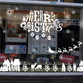 Карикатура На Коледна Тема Стенни Стикери За Магазин, Офис, Декориране На Дома Бял Коледен Фестивал На Стенни Картини На Изкуството Сам Прозорци Етикети