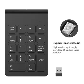 Безжична 2.4 GHz 18 клавишите Number Pad цифрова клавиатура Клавиатура за преносими PC и Mac черен