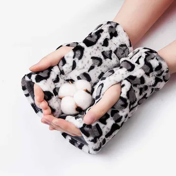 Половината от пръстите на ръкавици от жените зимата на топло плюшени ръкавици за сензорен екран леопардовый принт ръкавици дамски открит ветрозащитный безплатна доставка