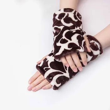 Половината от пръстите на ръкавици от жените зимата на топло плюшени ръкавици за сензорен екран леопардовый принт ръкавици дамски открит ветрозащитный безплатна доставка