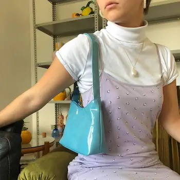 2020 Дамска Ръчна Чанта Лачена Кожа Едно Рамо Чанта През Рамо Чанта Подмишница Пакет Мода Елегантен Стил Багетные Чанти