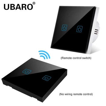 UBARO ЕС 433RF безжичен контрол Crystal стъклен панел ключове, с монтиран на стената лампа лампа Led контролер мощност Сензорен прекъсвач 100-240 В 2Gang