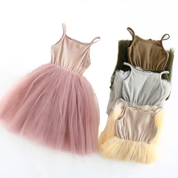 2019 New Baby Girls Sling Топка Dresses вязаный хлопчатобумажный мрежест жилетка балетната поличка рокля Summer Party Girl Vestidos 2-9Years