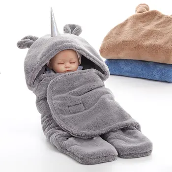 MYUDI-два слоя дебели топли флисовые детски Еднорог възпирам новородено бебе зима одеяло сладко бебе животно обволакивают спален чувал
